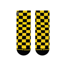 Load image into Gallery viewer, Merge4 - Checker Black/Yellow Quarter Crew Socks