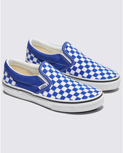 Load image into Gallery viewer, Vans Kids Classic Slip-On Color Theory Surf the Web Blue Checkerboard