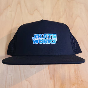 Skateworks Classic Logo Snapback Trucker Hat Black/Light Blue