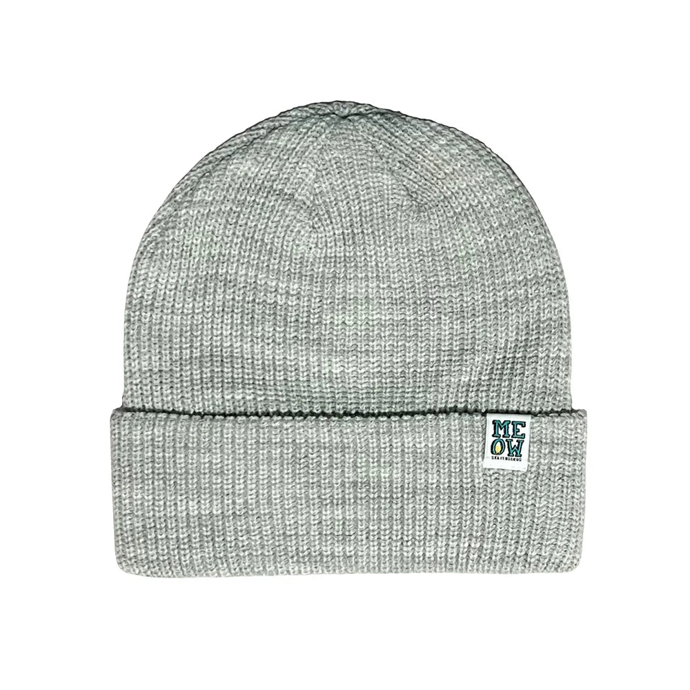 Meow Stacked Cuff Beanie Heather Grey