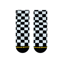 Load image into Gallery viewer, Merge4 - Checker Black/White Quarter Crew Socks
