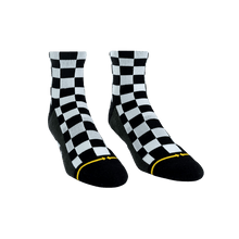 Load image into Gallery viewer, Merge4 - Checker Black/White Quarter Crew Socks
