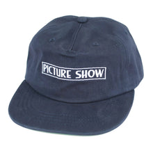 Load image into Gallery viewer, Picture Show Skateboards VHS Logo Strapback Short Brim Hat Navy
