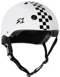 S-One Mega Lifer Helmet - White Gloss with Checkers