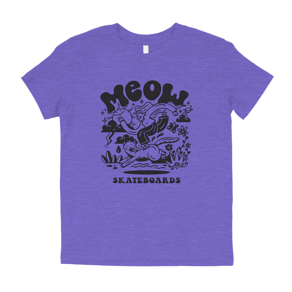 Meow Heddy Youth S/S T-Shirt Hthr Purple