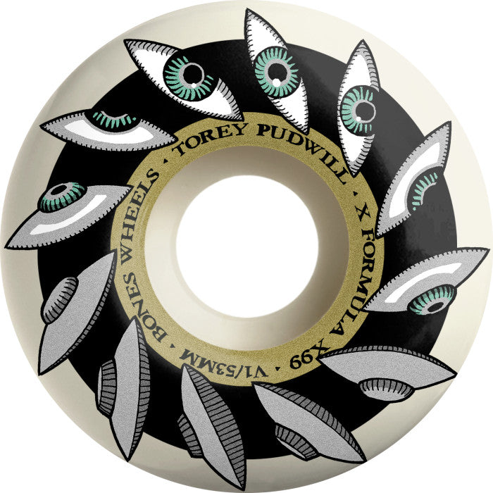 BONES WHEELS X-Formula Skateboard Wheels Pudwill Eyeing Saucer 53mm V1 Standard 99A 4pk White