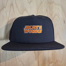 Load image into Gallery viewer, Skateworks Classic Logo Snapback Contrast Trucker Hat Coal/Black/Orange

