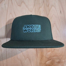Load image into Gallery viewer, Skateworks Classic Logo Snapback Trucker Hat Forest/Aqua
