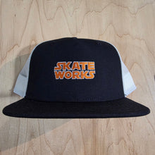 Load image into Gallery viewer, Skateworks Classic Logo Snapback Contrast Trucker Hat Black/Ecru/Orange
