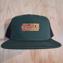 Load image into Gallery viewer, Skateworks Classic Logo Snapback Contrast Trucker Hat Forest/Black/Orange
