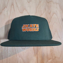 Load image into Gallery viewer, Skateworks Classic Logo Snapback Trucker Hat Forest/Orange
