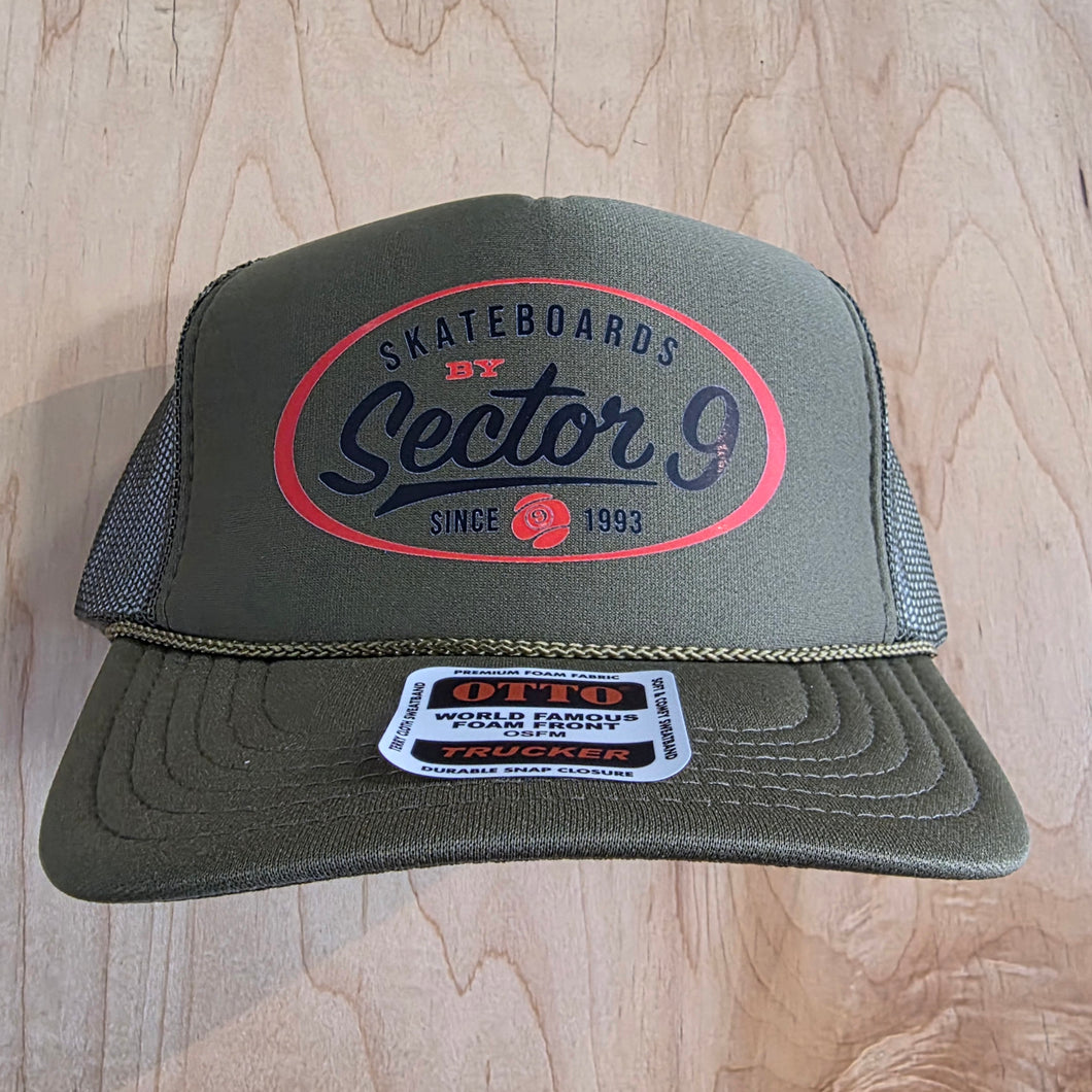 Sector 9 Foam Trucker Hat - Olive/Red