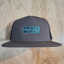 Load image into Gallery viewer, Skateworks Classic Logo Snapback Contrast Trucker Hat Walnut/Black/Forest

