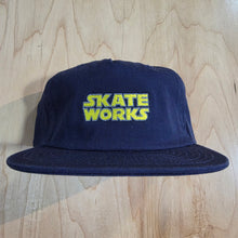 Load image into Gallery viewer, Skateworks Classic Logo Five Panel Strapback Hat Midnight Blue/Yellow
