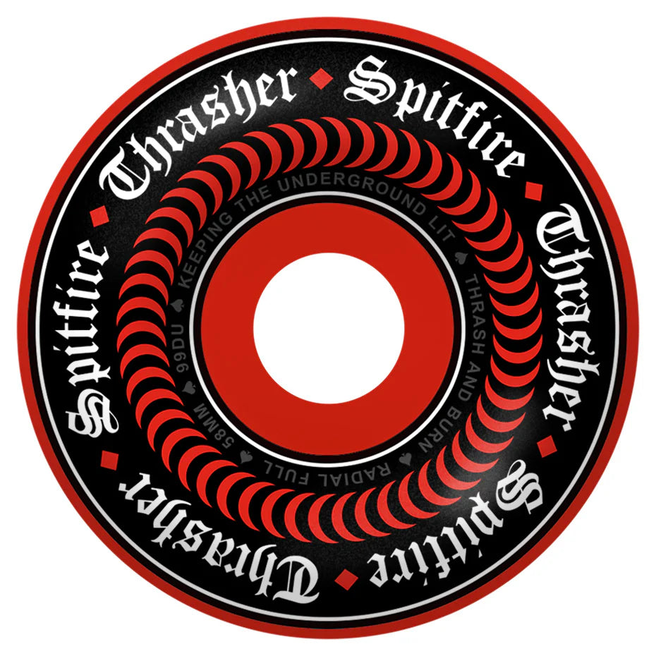 Spitfire x Thrasher Formula Four Oath Red Radial Full Wheels 58mm 99a