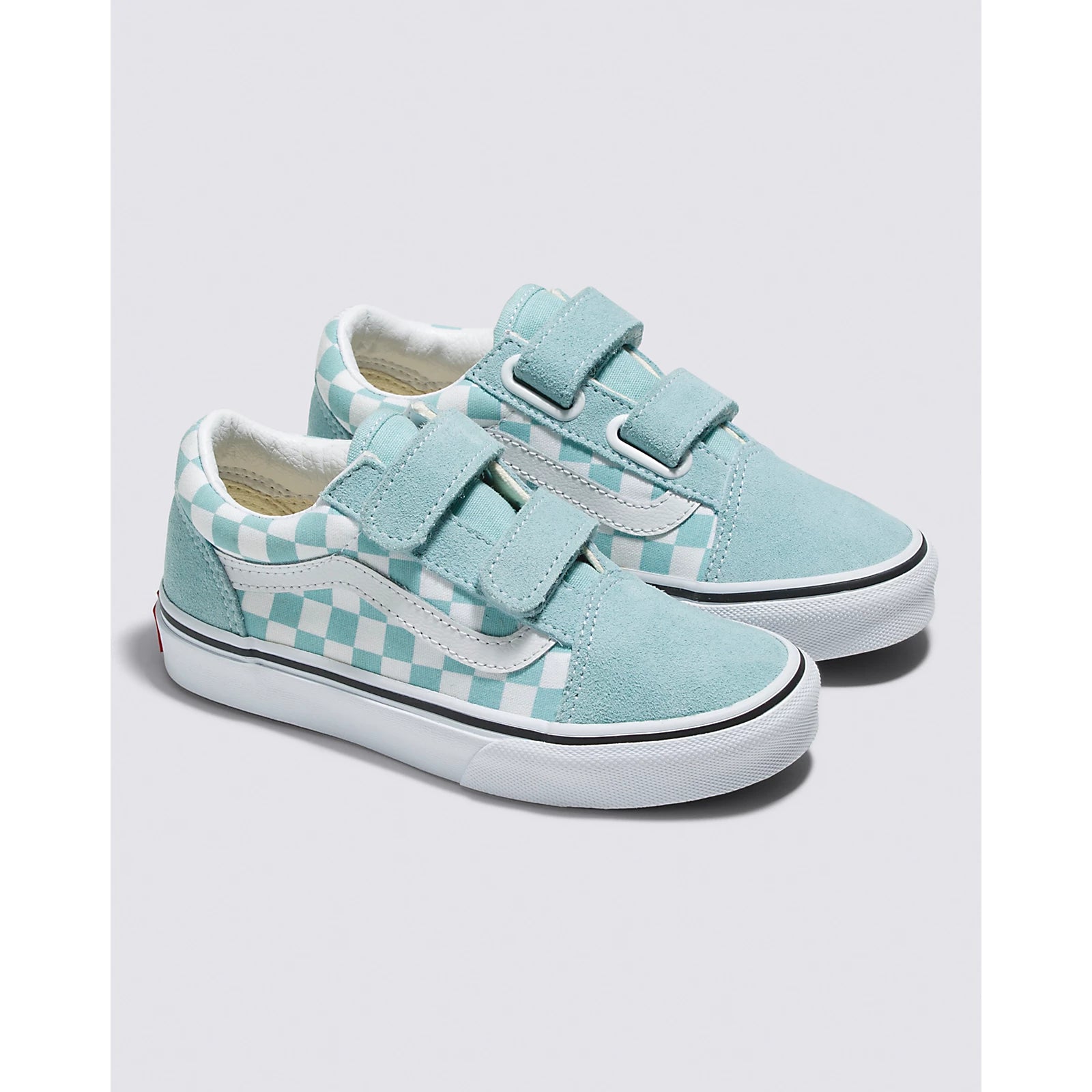 Baby blue vans with checkerboard stripe best sale